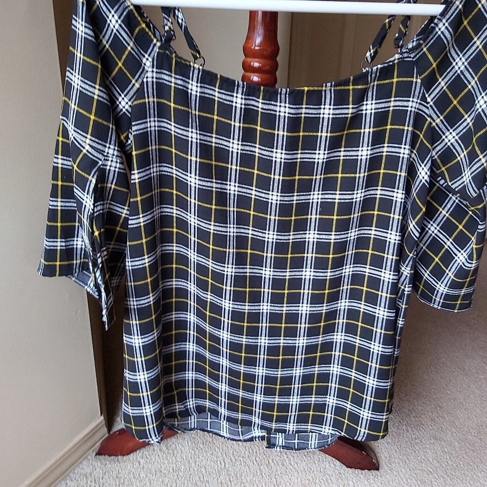 Ardene Black White Yellow Plaid Top